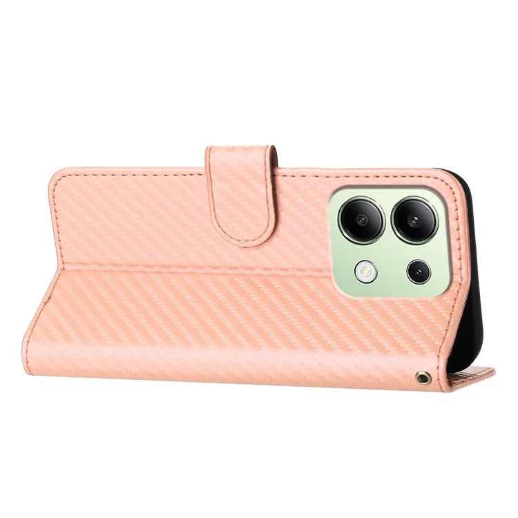 YX0070 For Xiaomi Redmi Note 13 4G PU Leather Phone Case Carbon Fiber Texture Stand Phone Cover