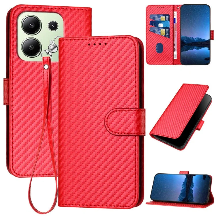 YX0070 For Xiaomi Redmi Note 13 4G PU Leather Phone Case Carbon Fiber Texture Stand Phone Cover