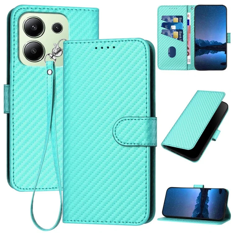 YX0070 For Xiaomi Redmi Note 13 4G PU Leather Phone Case Carbon Fiber Texture Stand Phone Cover