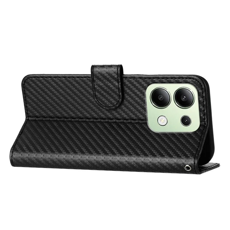 YX0070 For Xiaomi Redmi Note 13 4G PU Leather Phone Case Carbon Fiber Texture Stand Phone Cover