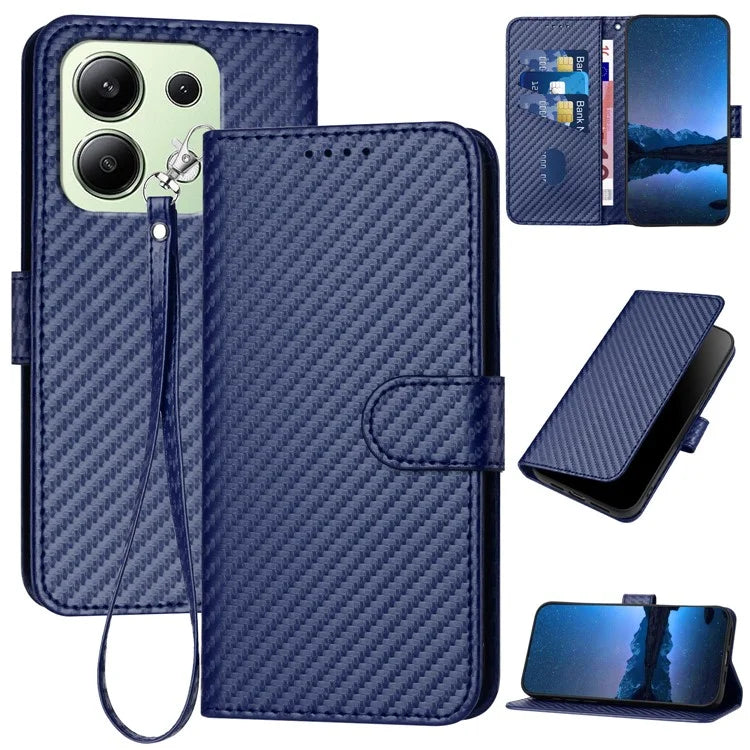 YX0070 For Xiaomi Redmi Note 13 4G PU Leather Phone Case Carbon Fiber Texture Stand Phone Cover