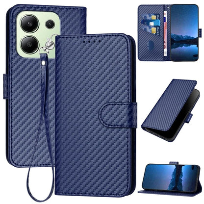YX0070 For Xiaomi Redmi Note 13 4G PU Leather Phone Case Carbon Fiber Texture Stand Phone Cover