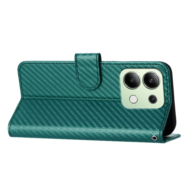 YX0070 For Xiaomi Redmi Note 13 4G PU Leather Phone Case Carbon Fiber Texture Stand Phone Coverish Green