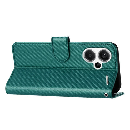 YX0070 For Xiaomi Redmi Note 13 Pro+ 5G Case Carbon Fiber Texture Well-protected Leather Phone Coverish Green
