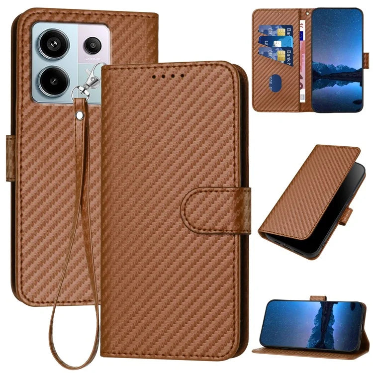 YX0070 For Xiaomi Redmi Note 13 Pro 5G / Poco X6 5G Case Carbon Fiber Texture Leather Wallet Stand Phone Cover