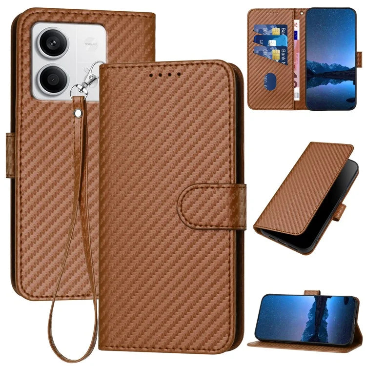YX0070 For Xiaomi Redmi Note 13 5G Case TPU+PU Leather Phone Protective Shell Carbon Fiber Texture