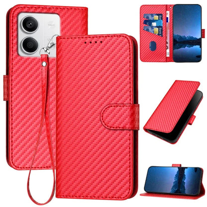YX0070 For Xiaomi Redmi Note 13 5G Case TPU+PU Leather Phone Protective Shell Carbon Fiber Texture