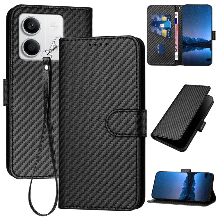 YX0070 For Xiaomi Redmi Note 13 5G Case TPU+PU Leather Phone Protective Shell Carbon Fiber Texture