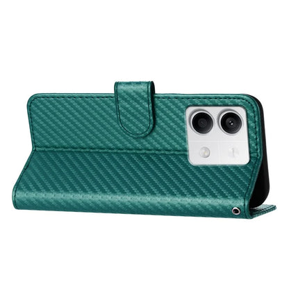 YX0070 For Xiaomi Redmi Note 13 5G Case TPU+PU Leather Phone Protective Shell Carbon Fiber Textureish Green