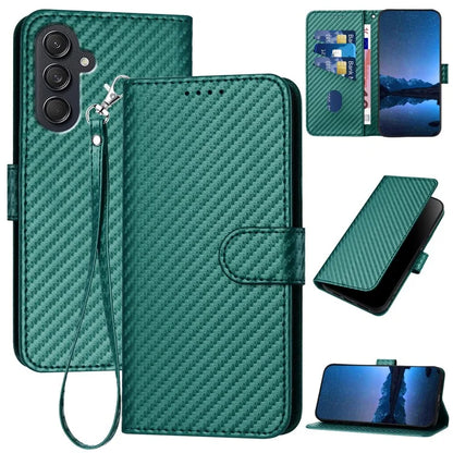 YX0070 For Samsung Galaxy M55 5G / C55 5G / F55 5G Wallet Case Carbon Fiber Texture Leather Phone Coverish Green