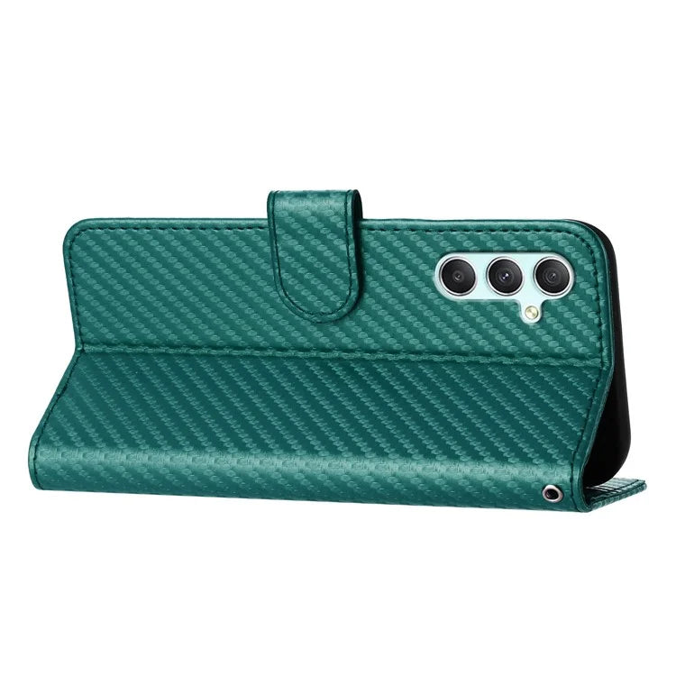 YX0070 For Samsung Galaxy A34 5G Case PU Leather Carbon Fiber Texture Cash Pocket Phone Coverish Green