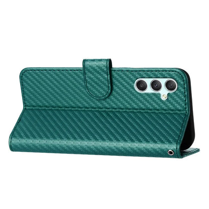 YX0070 For Samsung Galaxy A34 5G Case PU Leather Carbon Fiber Texture Cash Pocket Phone Coverish Green