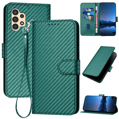 YX0070 For Samsung Galaxy A13 5G / A13 4G Phone Case Wholesale Carbon Fiber Texture Leather Flip Coverish Green