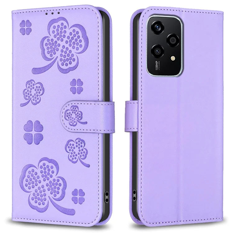 For Honor 200 Lite Case Wallet PU Leather Four Leaf Clover Phone Cover