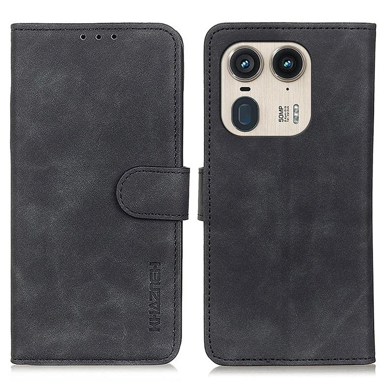 KHAZNEH For Motorola Edge 50 Ultra 5G / Moto X50 Ultra 5G Case Retro PU Leather Drop-Proof Phone Stand Cover