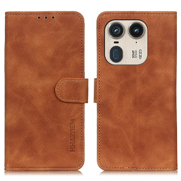 KHAZNEH For Motorola Edge 50 Ultra 5G / Moto X50 Ultra 5G Case Retro PU Leather Drop-Proof Phone Stand Cover