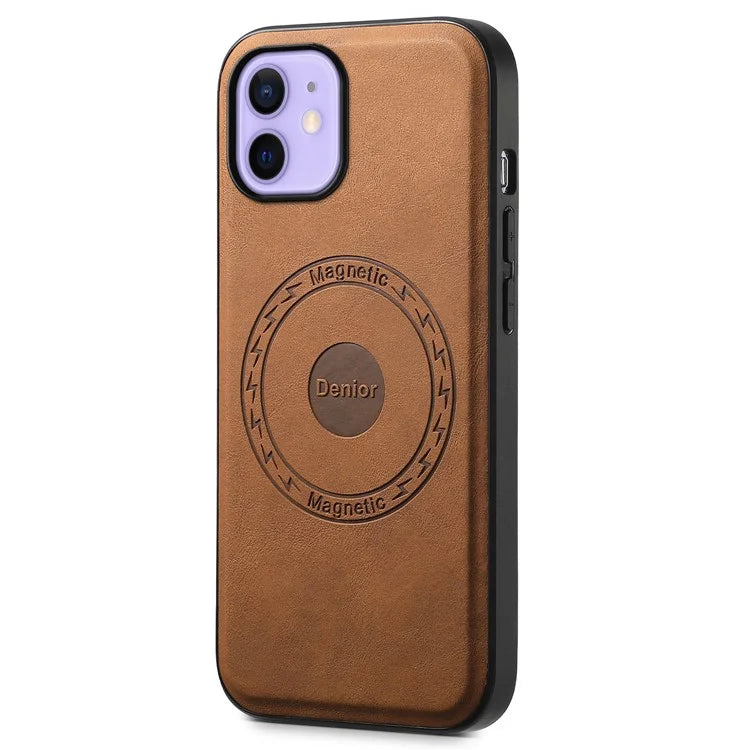 DENIOR A11 For iPhone 12 / 12 Pro Magnetic Case Retro PU+PC+TPU Shockproof Phone Cover