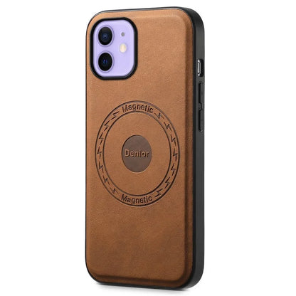DENIOR A11 For iPhone 12 / 12 Pro Magnetic Case Retro PU+PC+TPU Shockproof Phone Cover