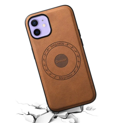 DENIOR A11 For iPhone 12 / 12 Pro Magnetic Case Retro PU+PC+TPU Shockproof Phone Cover