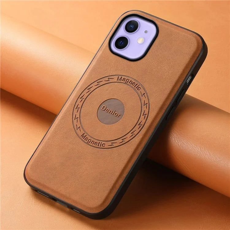 DENIOR A11 For iPhone 12 / 12 Pro Magnetic Case Retro PU+PC+TPU Shockproof Phone Cover