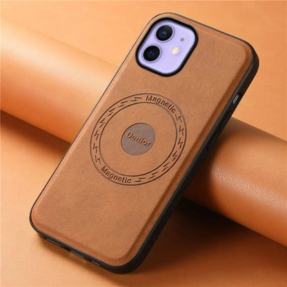 DENIOR A11 For iPhone 12 / 12 Pro Magnetic Case Retro PU+PC+TPU Shockproof Phone Cover