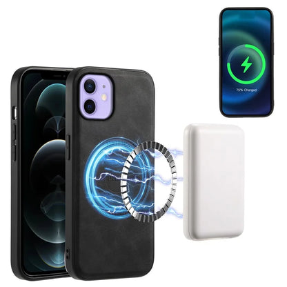 DENIOR A11 For iPhone 12 / 12 Pro Magnetic Case Retro PU+PC+TPU Shockproof Phone Cover