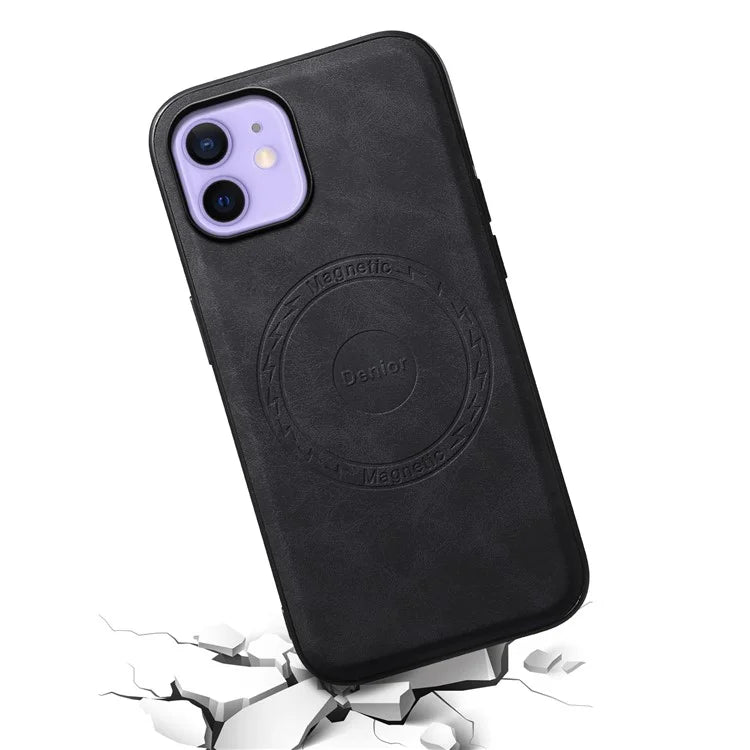 DENIOR A11 For iPhone 12 / 12 Pro Magnetic Case Retro PU+PC+TPU Shockproof Phone Cover
