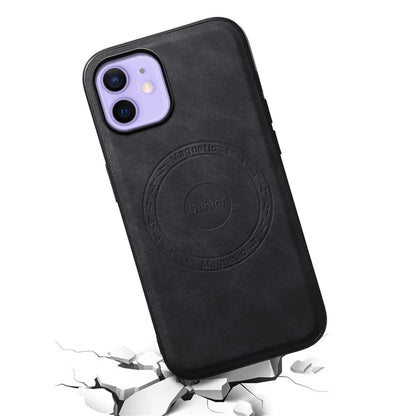 DENIOR A11 For iPhone 12 / 12 Pro Magnetic Case Retro PU+PC+TPU Shockproof Phone Cover