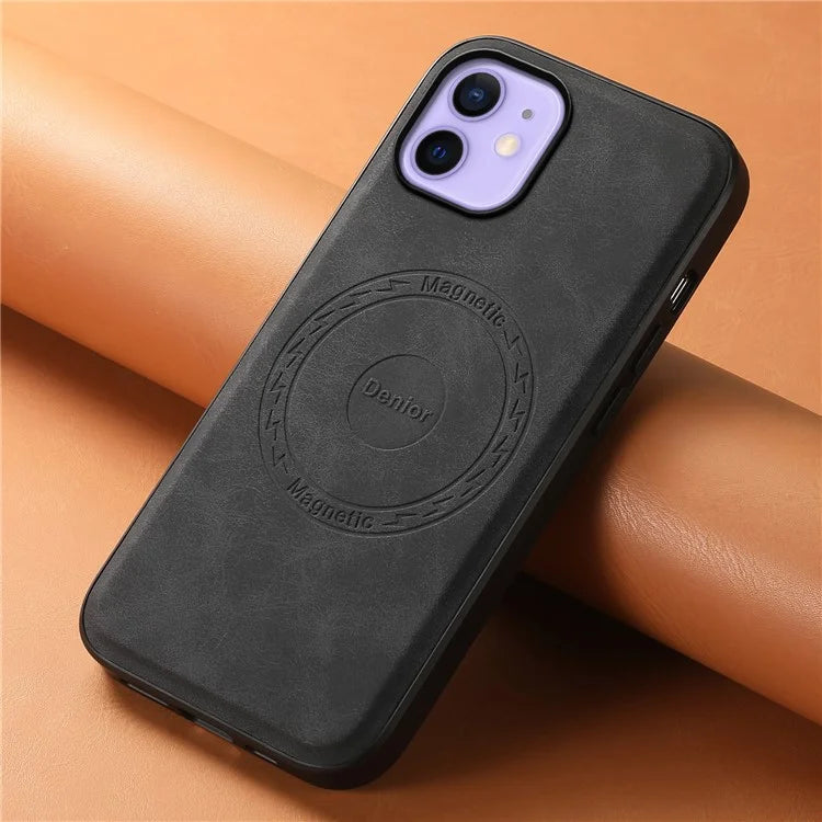 DENIOR A11 For iPhone 12 / 12 Pro Magnetic Case Retro PU+PC+TPU Shockproof Phone Cover