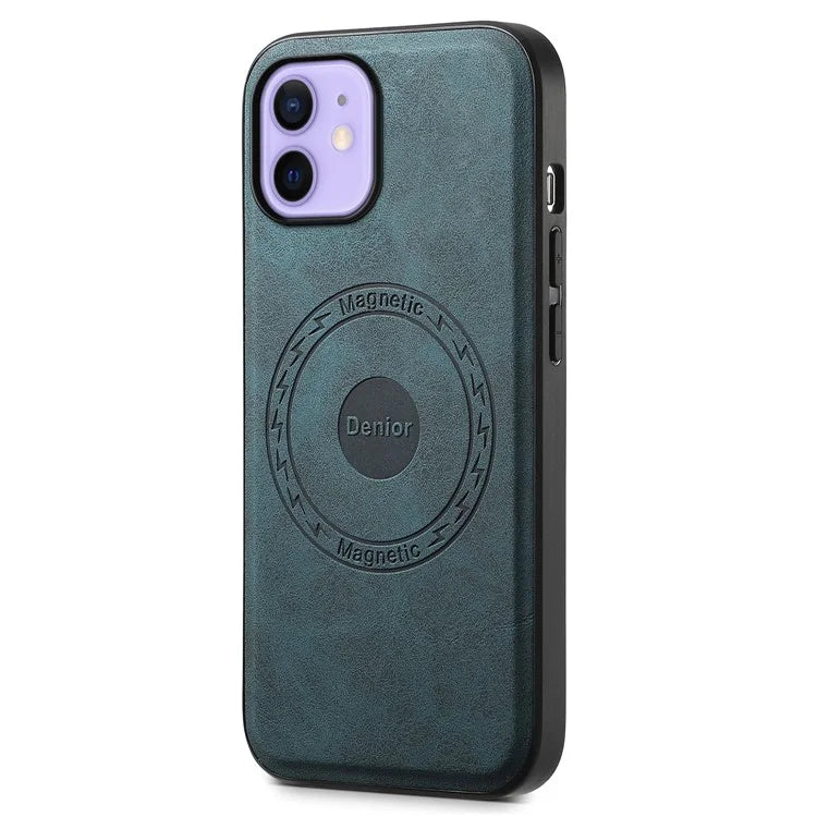 DENIOR A11 For iPhone 12 / 12 Pro Magnetic Case Retro PU+PC+TPU Shockproof Phone Cover