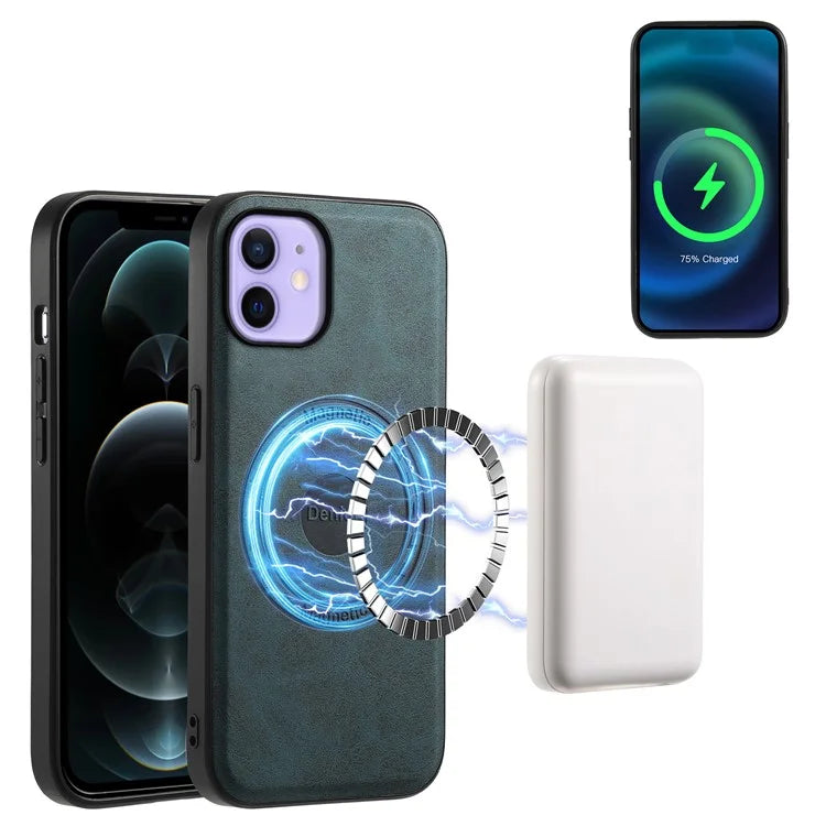DENIOR A11 For iPhone 12 / 12 Pro Magnetic Case Retro PU+PC+TPU Shockproof Phone Cover
