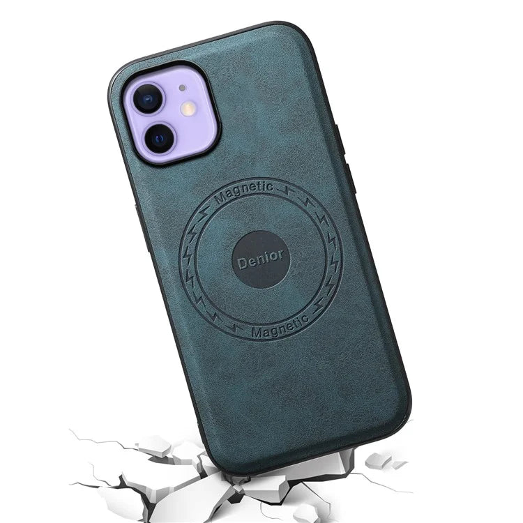 DENIOR A11 For iPhone 12 / 12 Pro Magnetic Case Retro PU+PC+TPU Shockproof Phone Cover