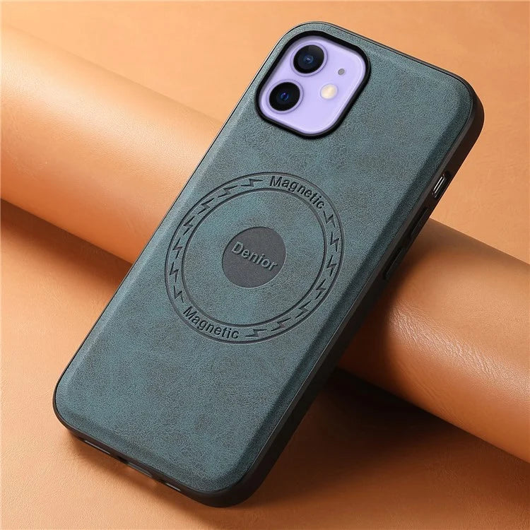 DENIOR A11 For iPhone 12 / 12 Pro Magnetic Case Retro PU+PC+TPU Shockproof Phone Cover