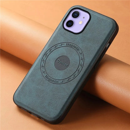 DENIOR A11 For iPhone 12 / 12 Pro Magnetic Case Retro PU+PC+TPU Shockproof Phone Cover