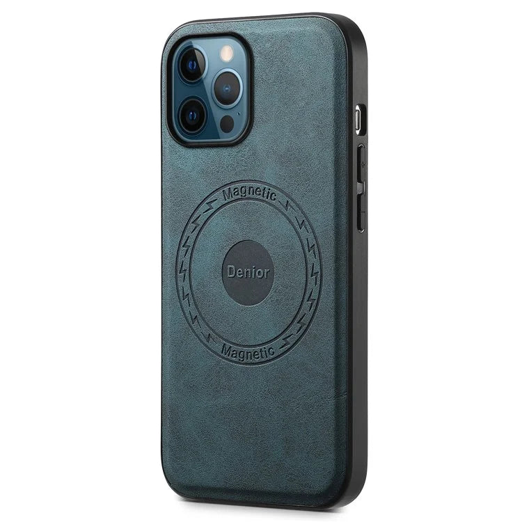 DENIOR A11 For iPhone 12 Pro Max Case Retro PU+PC+TPU Phone Cover Compatible with MagSafe