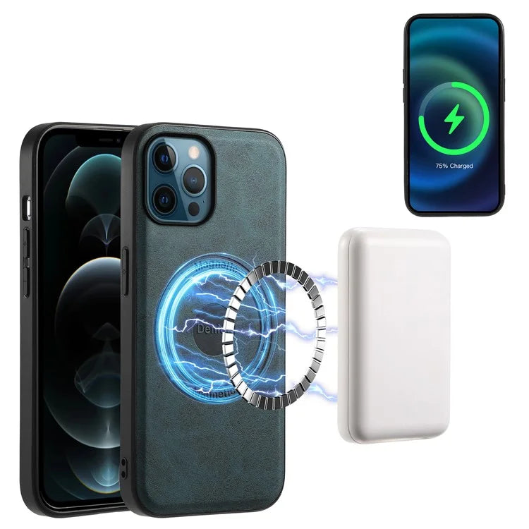 DENIOR A11 For iPhone 12 Pro Max Case Retro PU+PC+TPU Phone Cover Compatible with MagSafe