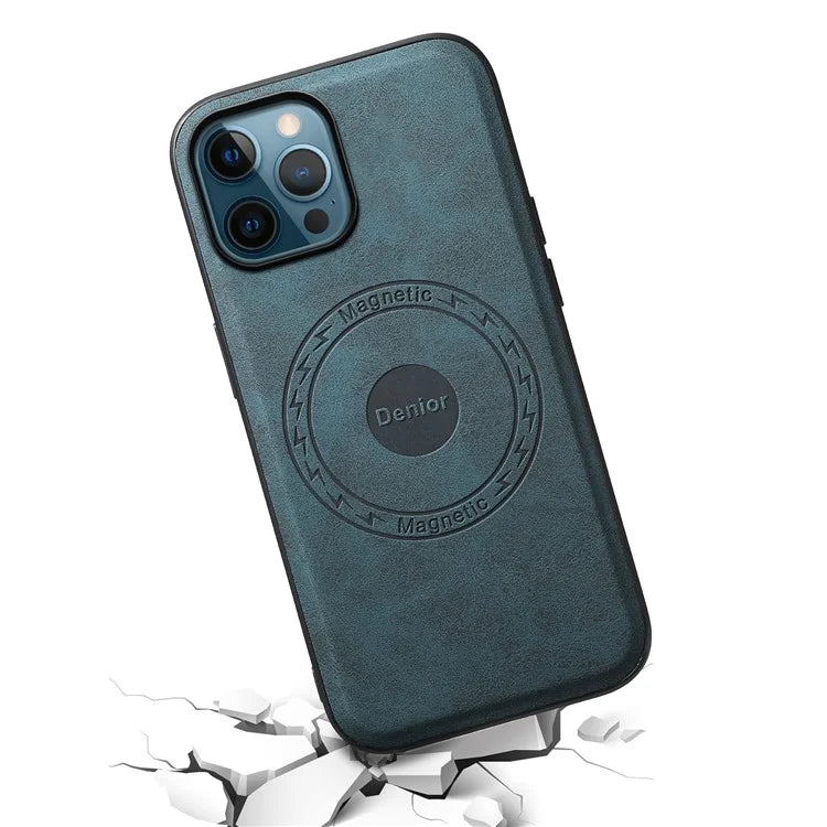 DENIOR A11 For iPhone 12 Pro Max Case Retro PU+PC+TPU Phone Cover Compatible with MagSafe