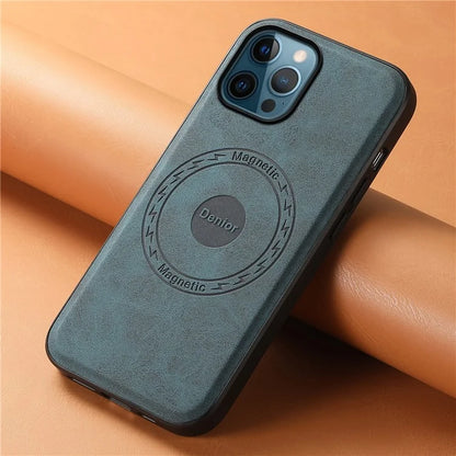 DENIOR A11 For iPhone 12 Pro Max Case Retro PU+PC+TPU Phone Cover Compatible with MagSafe