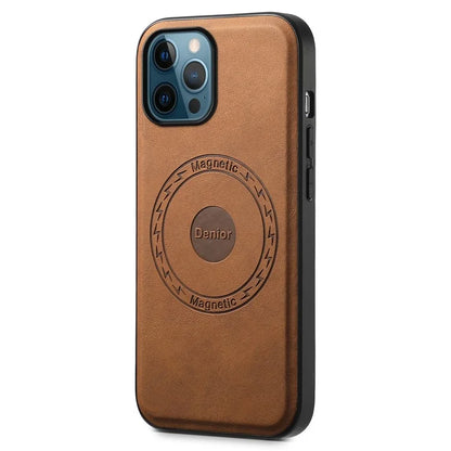 DENIOR A11 For iPhone 12 Pro Max Case Retro PU+PC+TPU Phone Cover Compatible with MagSafe
