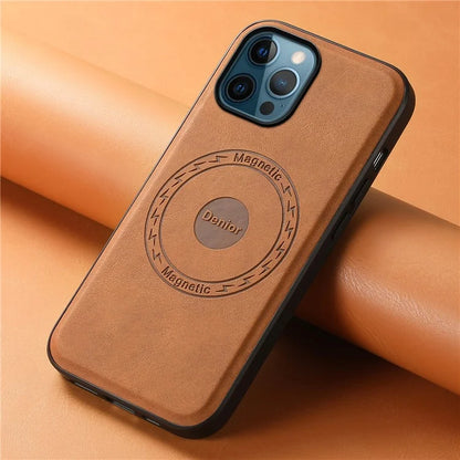 DENIOR A11 For iPhone 12 Pro Max Case Retro PU+PC+TPU Phone Cover Compatible with MagSafe
