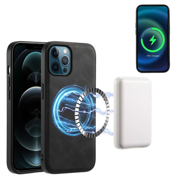 DENIOR A11 For iPhone 12 Pro Max Case Retro PU+PC+TPU Phone Cover Compatible with MagSafe