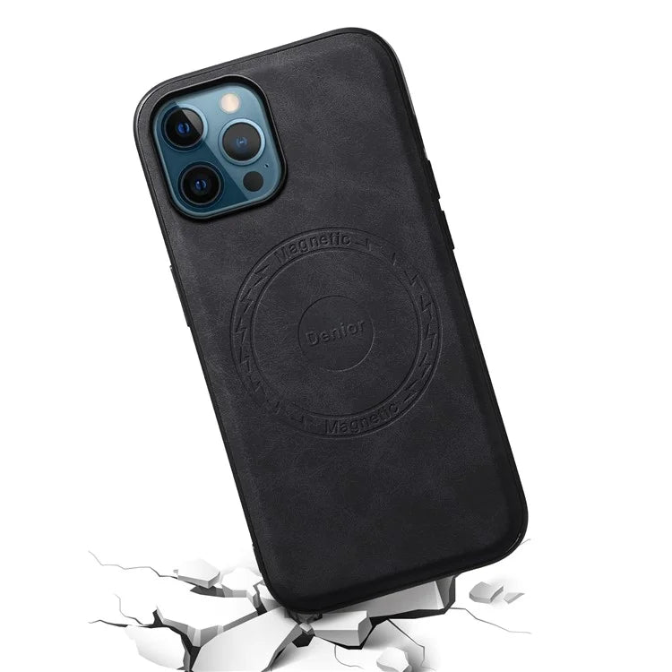 DENIOR A11 For iPhone 12 Pro Max Case Retro PU+PC+TPU Phone Cover Compatible with MagSafe