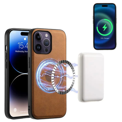 DENIOR A11 For iPhone 14 Pro Magnetic Phone Case Retro PU+PC+TPU Shockproof Cover