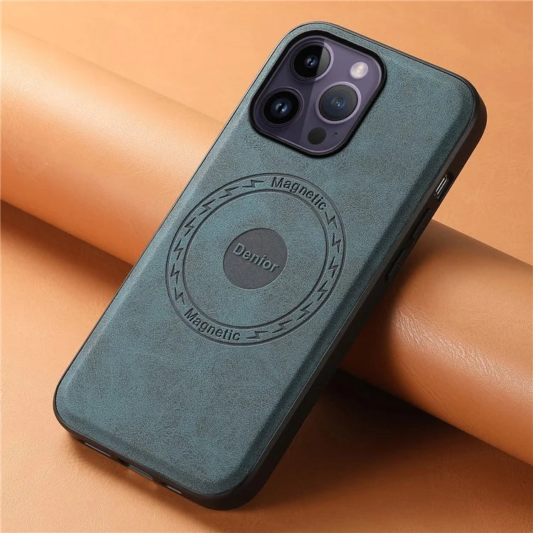 DENIOR A11 For iPhone 14 Pro Magnetic Phone Case Retro PU+PC+TPU Shockproof Cover