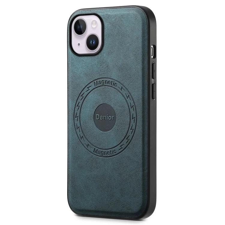 DENIOR A11 For iPhone 14 Plus Case Retro PU+PC+TPU Phone Cover Compatible with MagSafe
