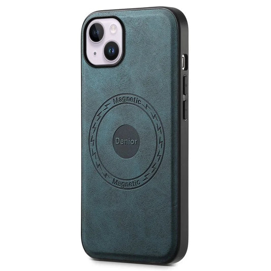 DENIOR A11 For iPhone 14 Plus Case Retro PU+PC+TPU Phone Cover Compatible with MagSafe