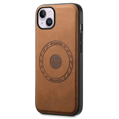 DENIOR A11 For iPhone 14 Plus Case Retro PU+PC+TPU Phone Cover Compatible with MagSafe