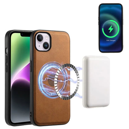 DENIOR A11 For iPhone 14 Plus Case Retro PU+PC+TPU Phone Cover Compatible with MagSafe