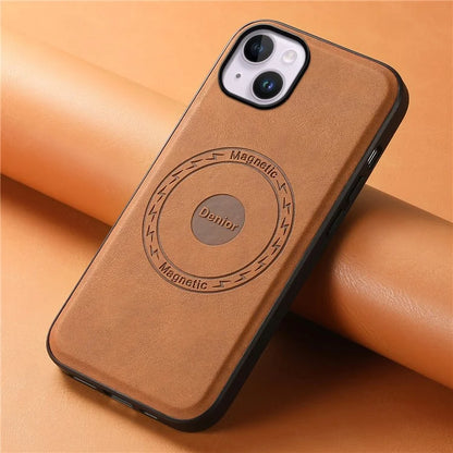 DENIOR A11 For iPhone 14 Plus Case Retro PU+PC+TPU Phone Cover Compatible with MagSafe