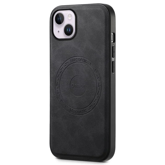 DENIOR A11 For iPhone 13 / 14 Magnetic Case Retro Leather Coated PC+TPU Anti-Scratch Cover